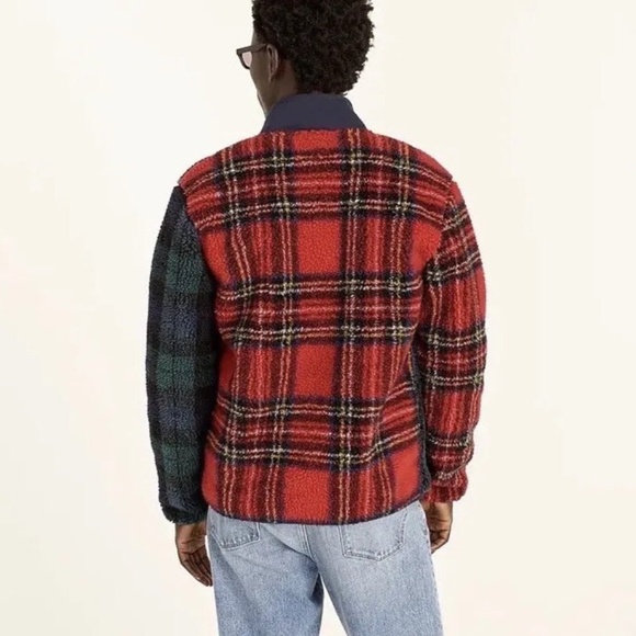J.Crew Nordic sherpa-fleece full-zip jacket in mixed tartan holiday plaid M - Picture 9 of 9